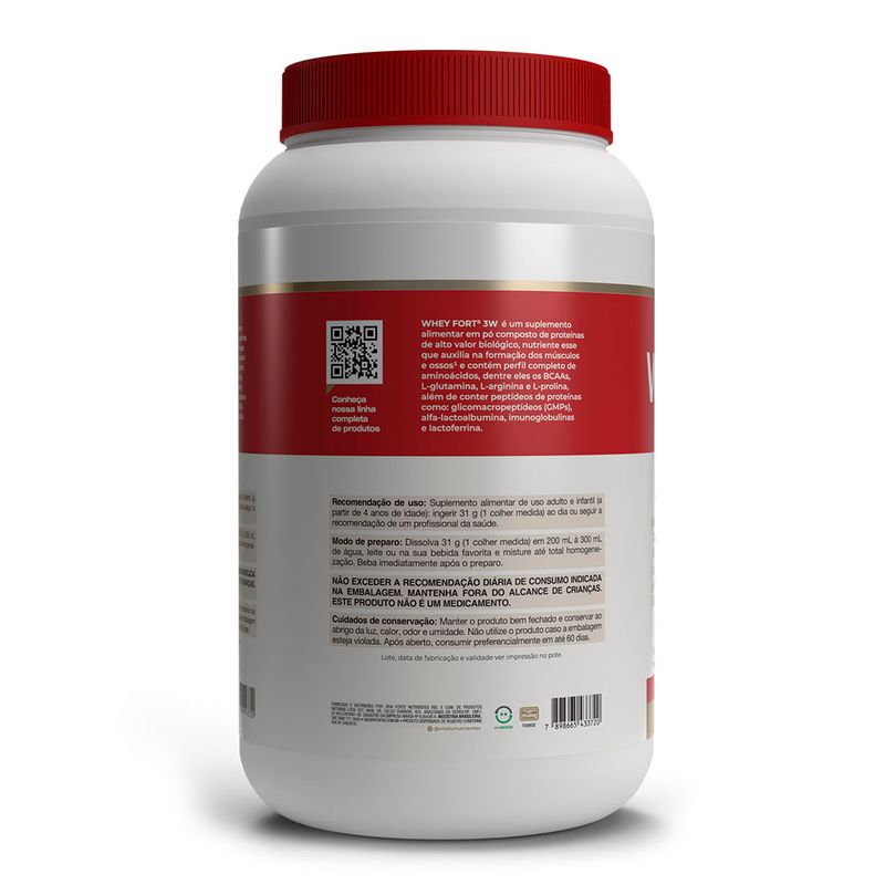 Whey fort 3W - 900g frutas vermelhas - Vitafor