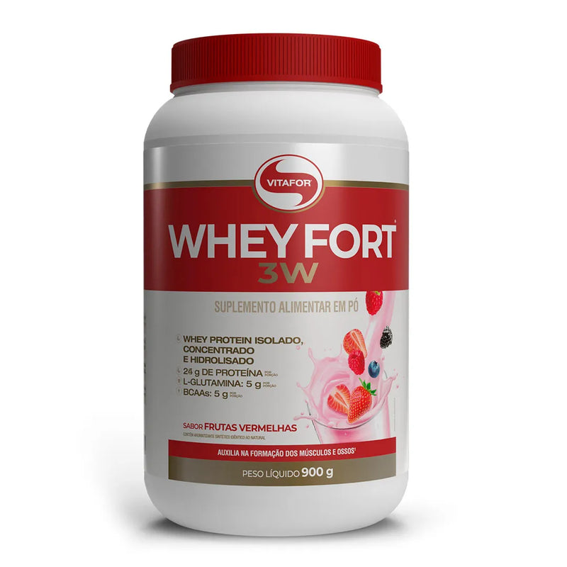 Whey fort 3W - 900g frutas vermelhas - Vitafor